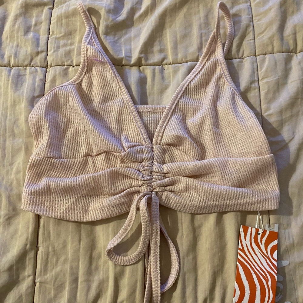 pink drawstring crop top